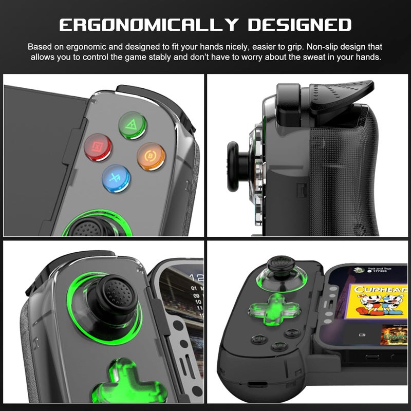 arVin Mobile Gaming Controller for iPhone Android with Phone CASE Support & Green Light, Wireless Gamepad for iPhone/iPad/Samsung/Tablet/Switch/PS4/PC, Play Xbox Cloud Gaming/PS Remote Play/Steam Link - Image 3